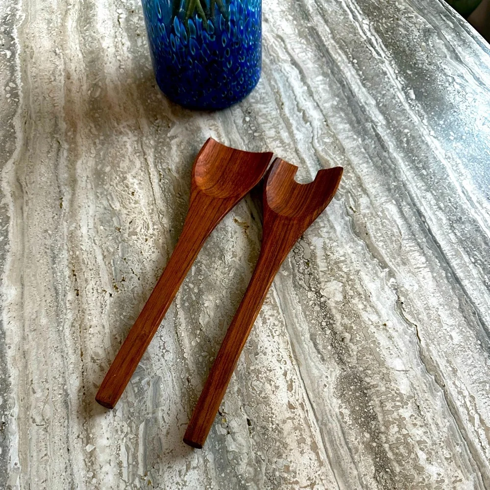 Wood salad servers.
